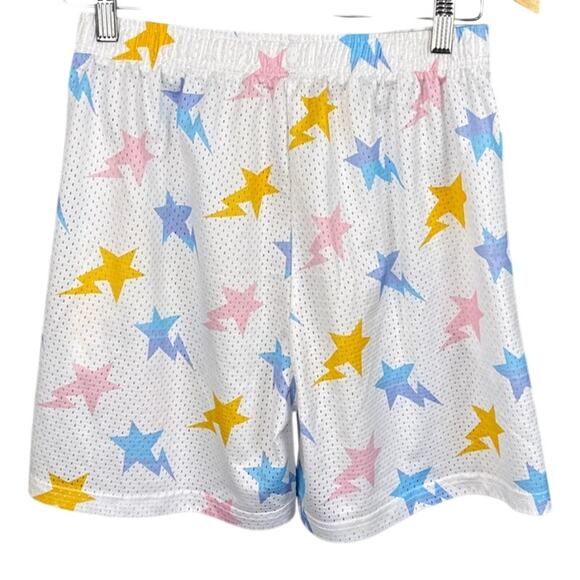 Eric Emanuel x BAPE EE Basic Shorts White Mesh Stars Lightning Bolts Size L - Picture 2 of 7